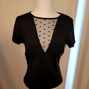 SHEIN Black Short Sleeve Top with Mesh Detail